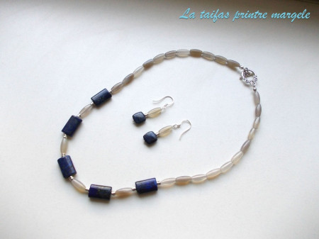 Grey agate and lapis lazuli necklace - Img 3