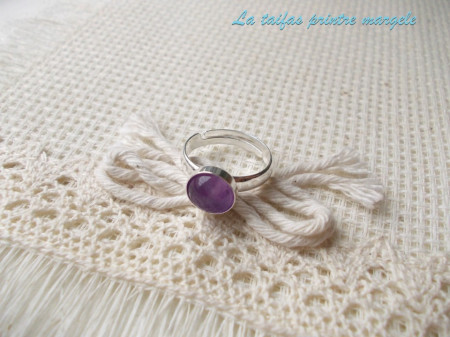 Sterling silver adjustable ring with 8 mm round  amethyst - Img 2
