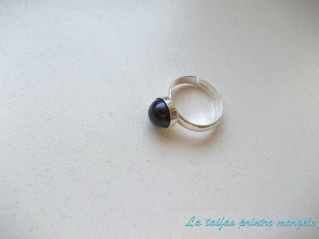 Sterling silver adjustable ring with black pearl 8 mm - Img 2