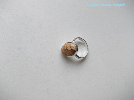 Sterling silver adjustable ring with oval Picture Jasper 14 mm - Img 2