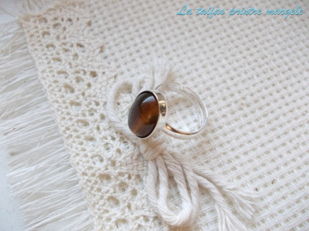 Sterling silver adjustable ring with oval tiger eye 14 mm - Img 2