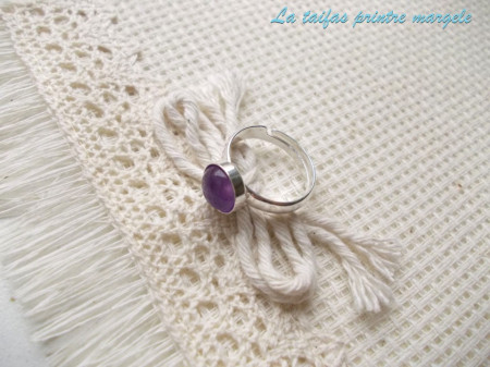 Sterling silver adjustable ring with 8 mm round  amethyst - Img 3