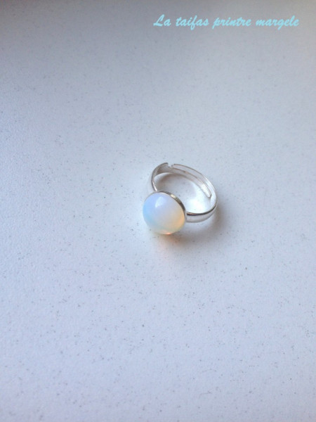 Sterling silver adjustable ring with round opalite 10 mm - Img 2