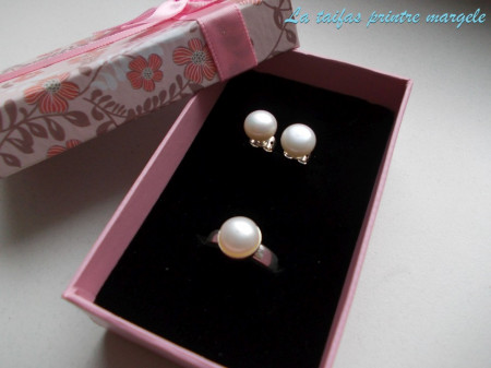 Sterling silver earrings and ring set with natural cultured white pearls 8 mm - Img 2