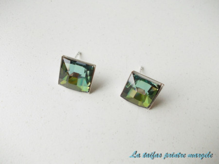 Sterling-silver earstud earrings with different versions of square-shaped Swarovski cabochons - Img 3