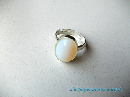 Sterling silver adjustable ring with oval opalite 14 mm - Img 3