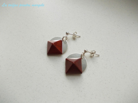 Sterling silver disk earrings with red breciated jasper - Img 2