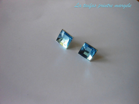 Sterling-silver earstud earrings with different versions of square-shaped Swarovski cabochons - Img 2