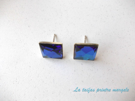 Sterling-silver earstud earrings with different versions of square-shaped Swarovski cabochons - Img 4
