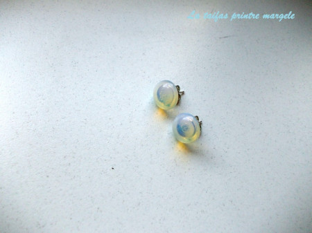 Sterling silver earstud earrings with round opalite 12 mm - Img 2