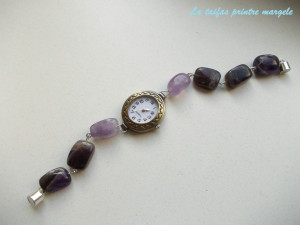 Functional watch with irregular amethyst bracelet