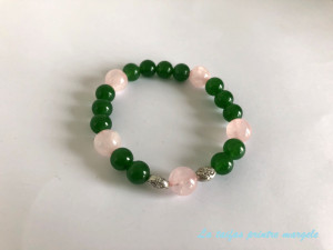 Green jade and rose quartz elastic bracelet