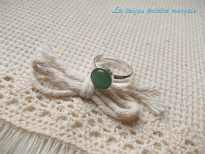 Inel reglabil din argint cu aventurin verde rotund 8 mm