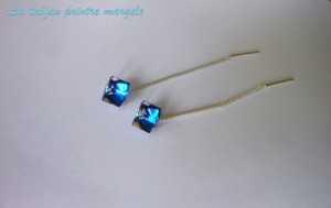 Long sterling silver chain type earrings with Swarovski Bermuda Blue Cubes