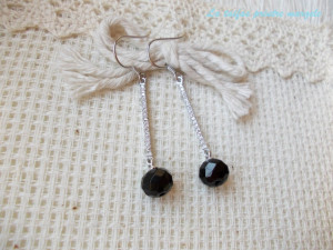 Long sterling silver earrings with zirconia crystals and faceted onyx