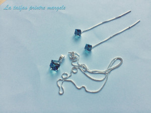Set cercei lungi tip lănţişor şi pandantiv din argint cu cuburi Swarovski Aquamarine
