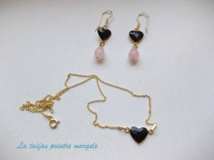 Set cercei şi lănţişor din argint aurit cu Cristale Swarovski inimă neagră Jet