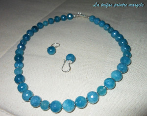 Spherical faceted angelite necklace and earrings