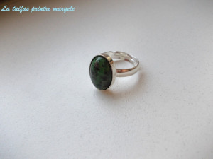 Sterling silver adjustable ring with oval ruby zoisite 14 mm