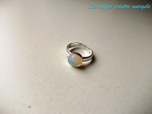Sterling silver adjustable ring with round opalite 8 mm