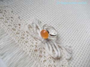 Sterling silver adjustable ring with round orange agate 8 mm