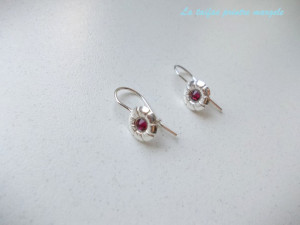 Sterling silver flower earrings with Swarovski rhinestone ruby