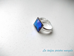 Strerling silver earrings and ajustable ring with square-shaped Swarovski Crystals Bermuda Blue - Img 2