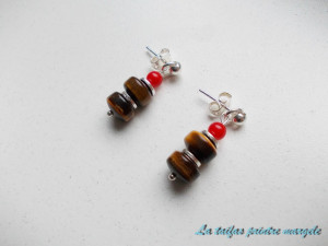 Tiger eye and coral earrings
