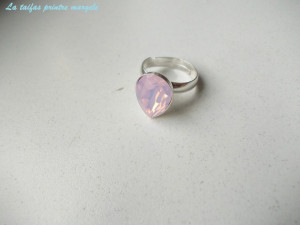 Inel reglabil din argint cu Cristal Swarovski fancy picătură Rose Water Opal