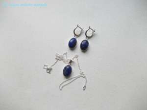 Set cercei şi pandantiv din argint cu lapis lazuli oval 14 mm