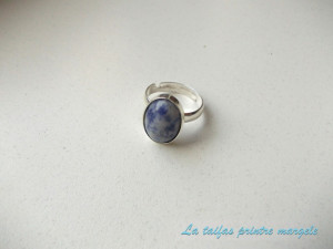 Sterling silver adjustable oval sodalite ring 14 mm