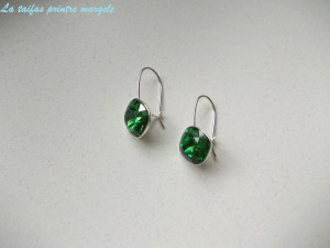 Sterling silver closed earwire earrings with Swarovski Crystals Fancy Square Dark Moss