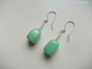 Sterling silver cubic light green jade earrings