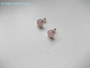 Sterling silver earrings and adjustable ring with round rose quartz 8 mm