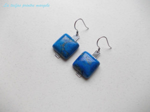 Sterling silver earrings with square blue crazy lace agate cabochon