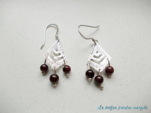 Sterling silver filigree chandelier garnet earrings