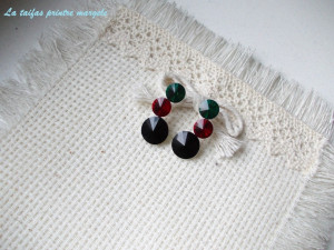 Sterling silver long earrings with 3 black-red-green Swarovski rivoli