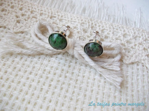 Sterling silver stud earrings with ruby-zoisite 8 mm