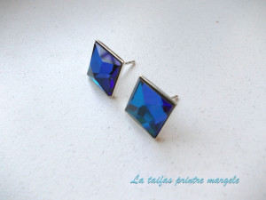 Strerling silver earrings and ajustable ring with square-shaped Swarovski Crystals Bermuda Blue - Img 3