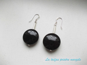 Cercei din argint cu bănuţi mari de onix