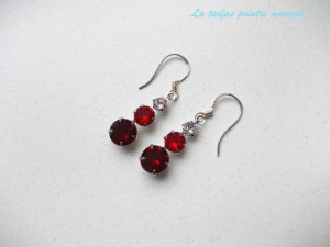 Large earrings with 3 Swarovski Crystals Hot Cabaret