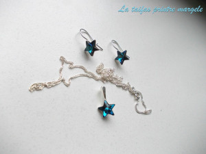 Set cercei şi pandantiv din argint cu Cristale Swarovski Fancy Star Bermuda Blue
