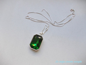 Silver-plated octogonal pendant with Swarovski Dark Moss 27 mm