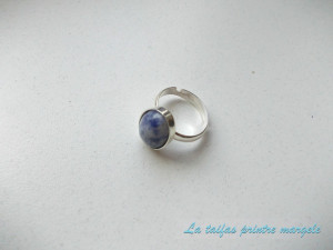 Sterling silver adjustable oval sodalite ring 14 mm - Img 2