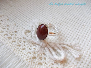 Sterling silver adjustable ring with oval red jasper 14 mm