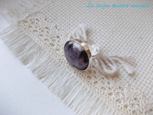 Sterling silver adjustable ring with round amethyst 20 mm - Img 3