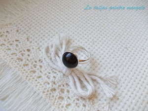 Sterling silver adjustable ring with round black agate 10 mm - Img 3
