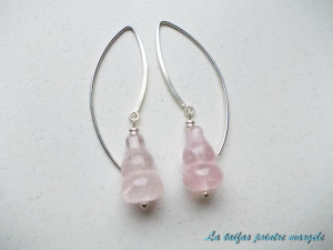 Sterling silver and pink quartz large earrings