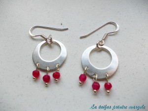 Sterling silver chandelier earrings with small faceted rubies