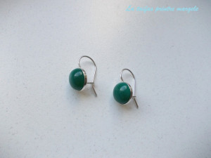 Sterling silver closed earwire earrings with round green agate 10 mm